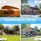 13x20 FT Metal Carport,Garage with Upgraded Triangle Reinforced Frame&4 Poles,Galvanized Steel Hardtop Roof,Heavy-Duty All-Weather Shelter for Car,Truck,Boat,Outdoor Storage