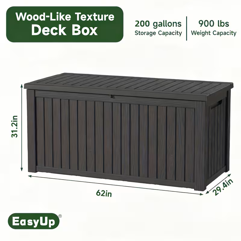 75 Gallon Heavy-Duty Outdoor Deck Box – Waterproof Patio Storage Box with Hinged Lid, Lockable & Easy Assembly
