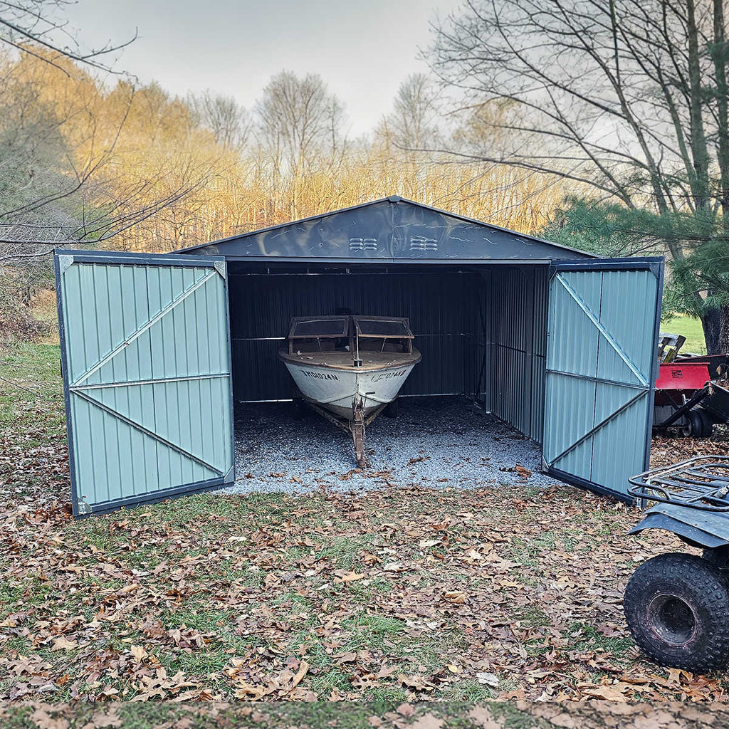 13'x20' Plus Upgraded Metal Shed w/ Double Front Doors & Side Entry Door
