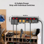 CRST 6-Outlet Metal Power Strip Surge Protector with Individual Switches, Versatile Mounting System