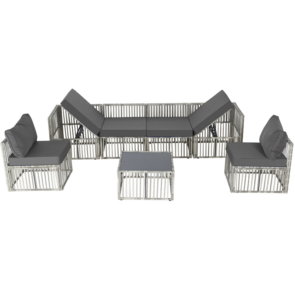 Ainfox Outdoor Patio Furniture Set, Wicker Sectional Conversation Set with Adjustable Backrest Sofa