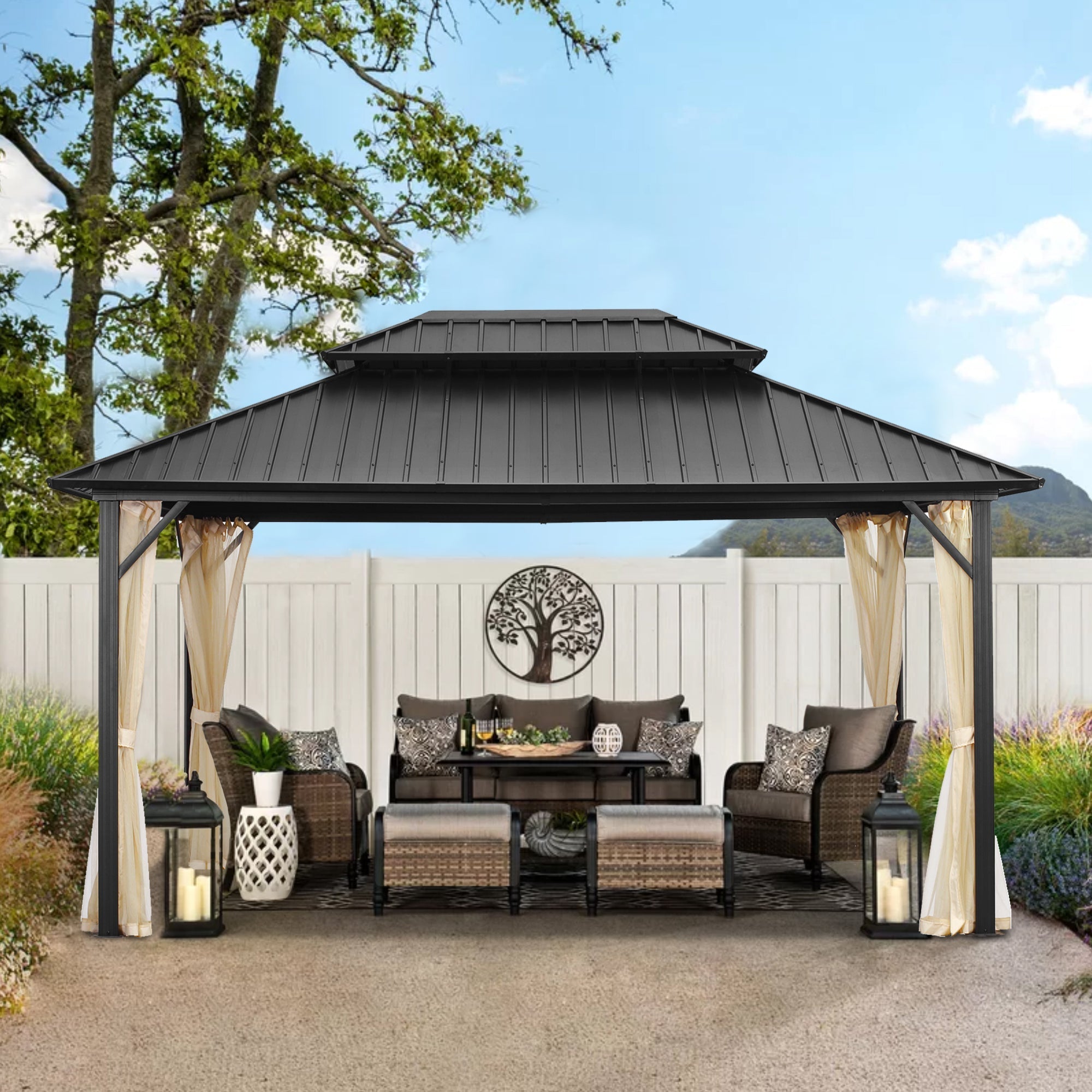 Ainfox 12*16Ft Patio Gabezo Outdoor Canopy with Mosquito with 2200lbs weight capacity of snow