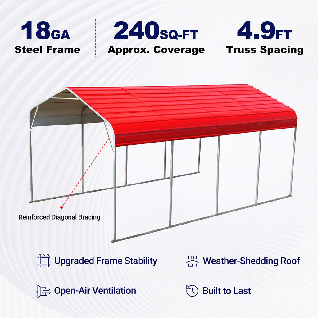 12x20 ft Heavy Duty Metal Garage Carport