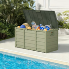 75 Gallon Heavy-Duty Outdoor Deck Box – Waterproof Patio Storage Box with Hinged Lid, Lockable & Easy Assembly
