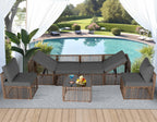 Ainfox Outdoor Patio Furniture Set, Wicker Sectional Conversation Set with Adjustable Backrest Sofa