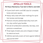 95 Piece Mechanics Tool Set in Metric and SAE for Small Engine, Mechanical and General Repairs – DT1242