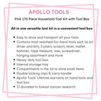 Pink 170 Piece Household Tool Kit with New and Improved Tool Box - DT7103P