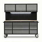 72 inch Rolling Tool Chest with Light & Power Strips, Workbench, Upper Cabinets & Pegboard