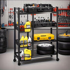 4-Tier Rolling Storage Rack with Baskets, Metal Utility Shelf on Wheels, Kitchen Garage Organizer