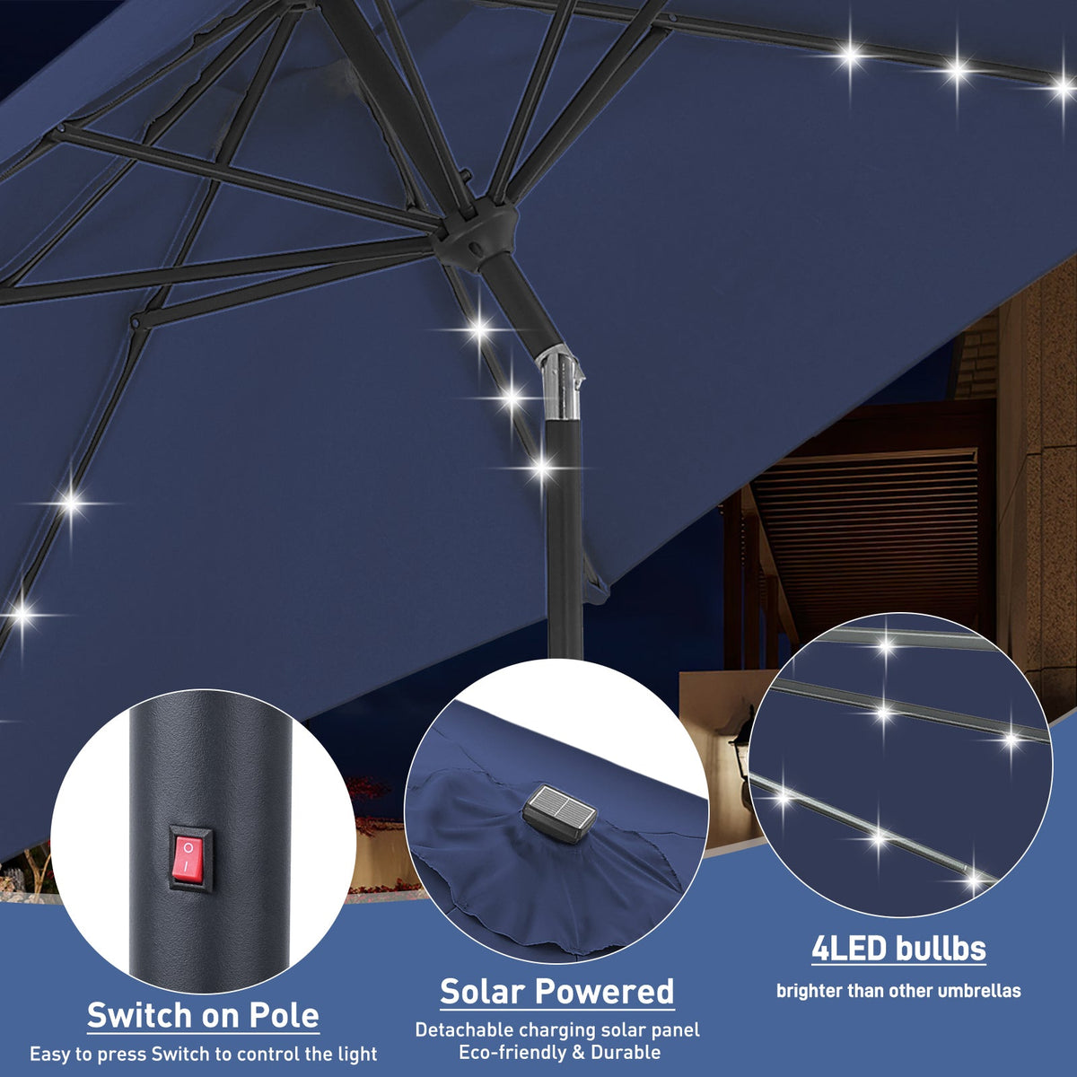 Ainfox 10ft Solar Patio Umbrella Outdoor Umbrella Market Umbrella With Decorative Pattern Umbrella