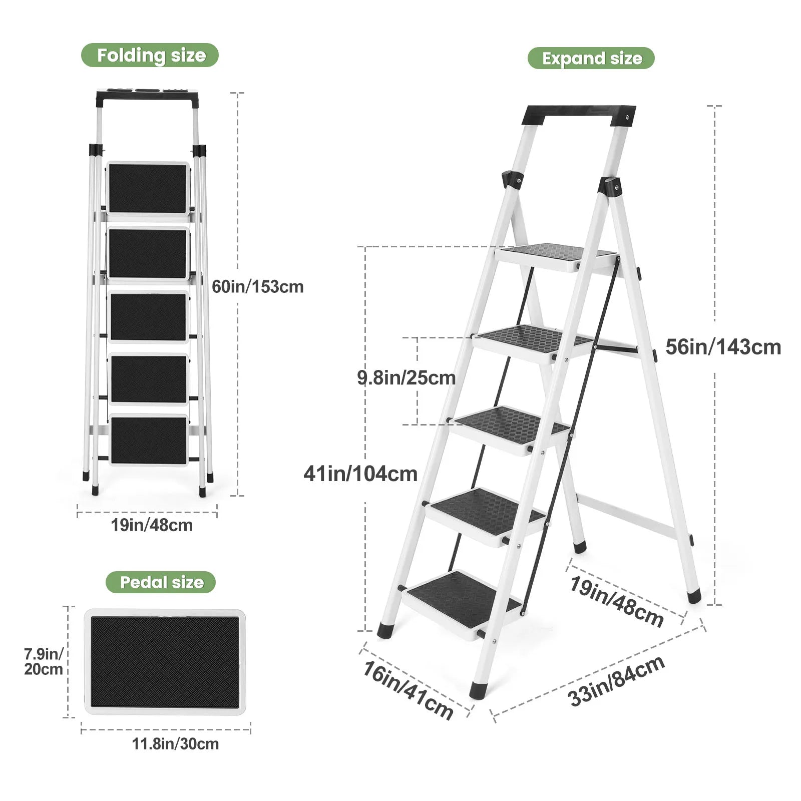 Folding Heavy Duty Step Ladder With Handrail And Grip