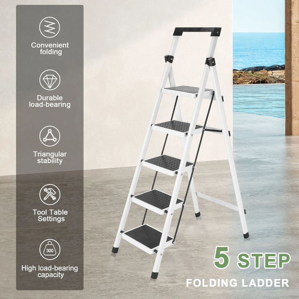 Folding Heavy Duty Step Ladder With Handrail And Grip