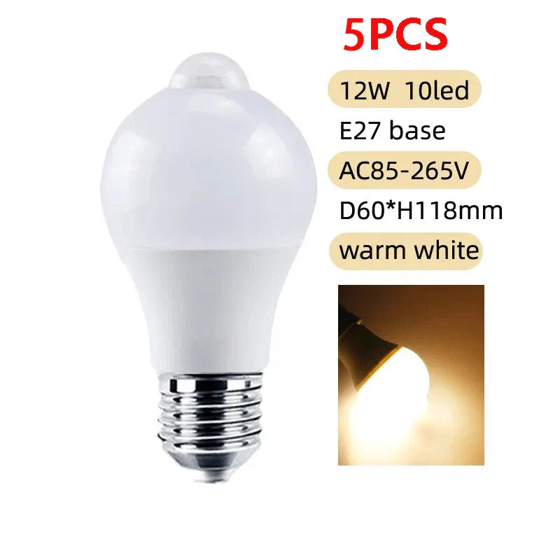 E27 LED Motion Sensor Bulb LED Lamp 85-265V PIR Sensor Light Bulb Auto ON/OFF Night Light For Porch Stairs Garage Security Light