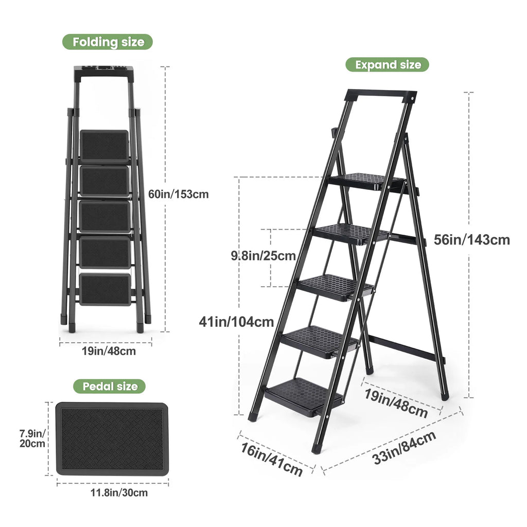 Folding Heavy Duty Step Ladder With Handrail And Grip