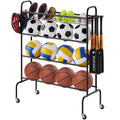 Basketball Rack, 4-Layers Rolling Basketball Shooting Training Stand, Sports Equipment Storage Organizer with Wheels, Hooks and Baskets, Garage Ball Storage Holder for Football Soccer Volleyball