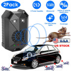 2 Pack Under Hood Ultrasonic Rodent Repeller Rodent Control Deterrent Chaser Blocker for Vehicle Indoor with Strobe Light 3 Power Supplies