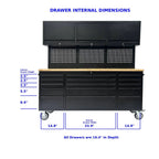 72 inch Rolling Tool Chest with Light & Power Strips, Workbench, Upper Cabinets & Pegboard