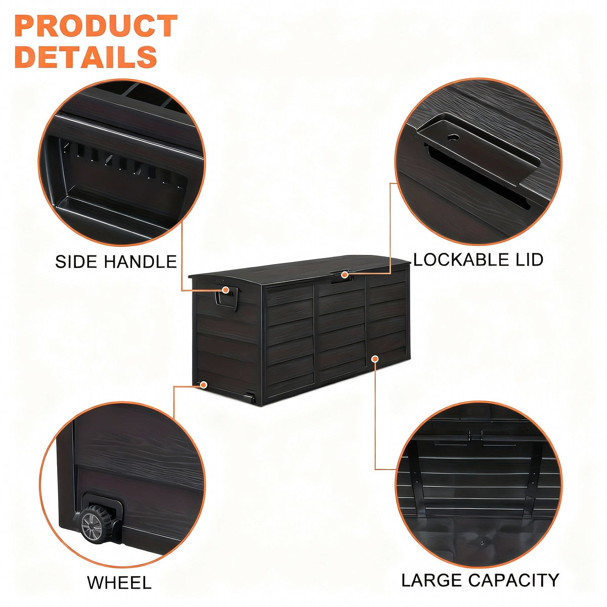 75 Gallon Heavy-Duty Outdoor Deck Box – Waterproof Patio Storage Box with Hinged Lid, Lockable & Easy Assembly