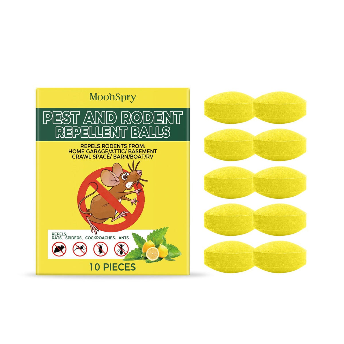 MoonSpry Pest & Rodent Repellent Balls 10pcs – Repels Rats, Spiders, Cockroaches & Ants – Home, Garage, Attic, Basement, Barn, Boat & RV