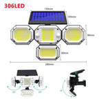 Solar Light Outdoor with Remote Control Double Motion Sensor Light 306/208 Led Wall Lamp IP65 Spotlight Exterior Garage Lighting